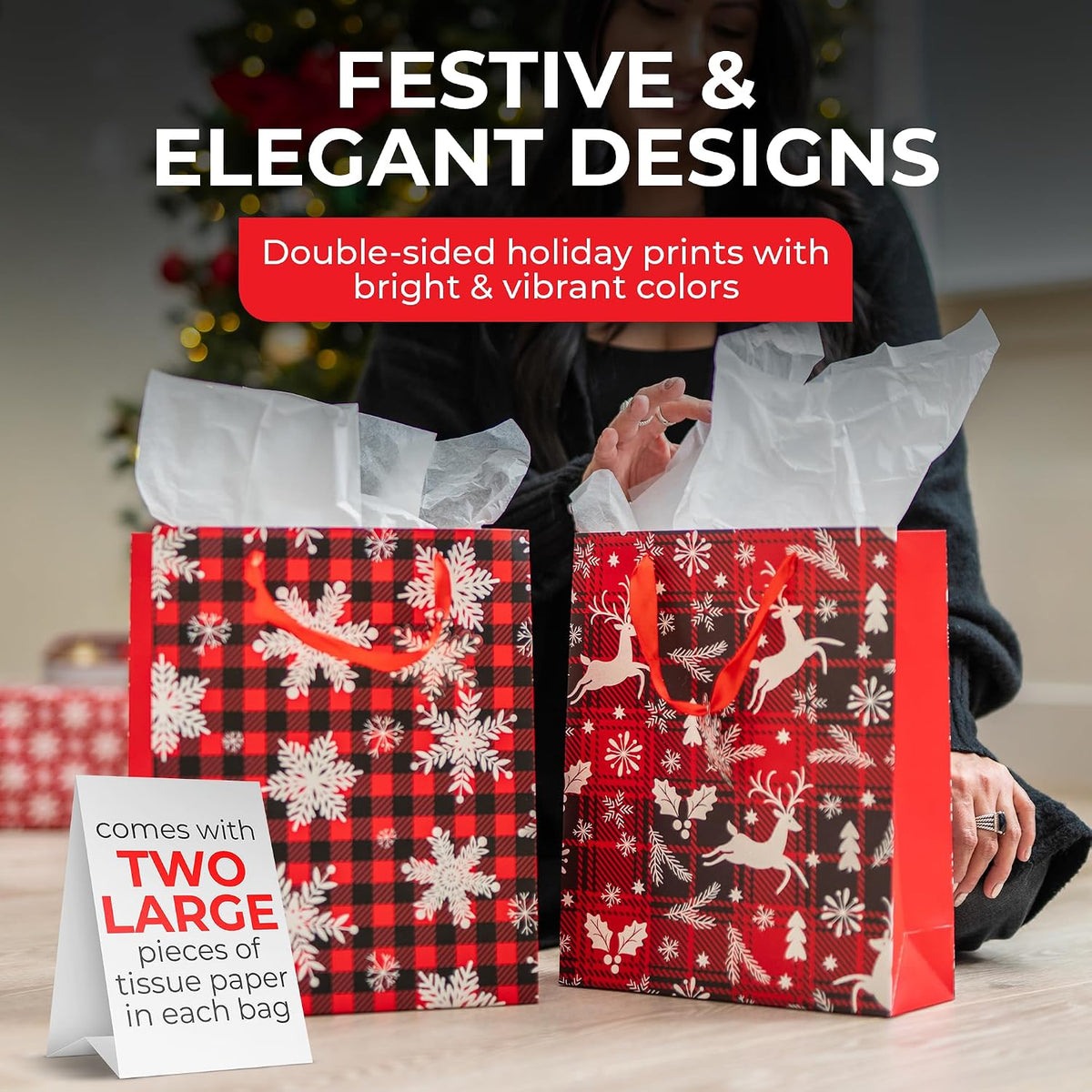 RACHELLE'S Plaid Christmas Gift Bags